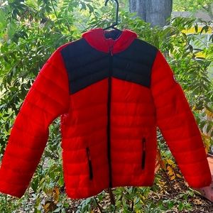 Kids Red & Black Puffer Jacket with Hood